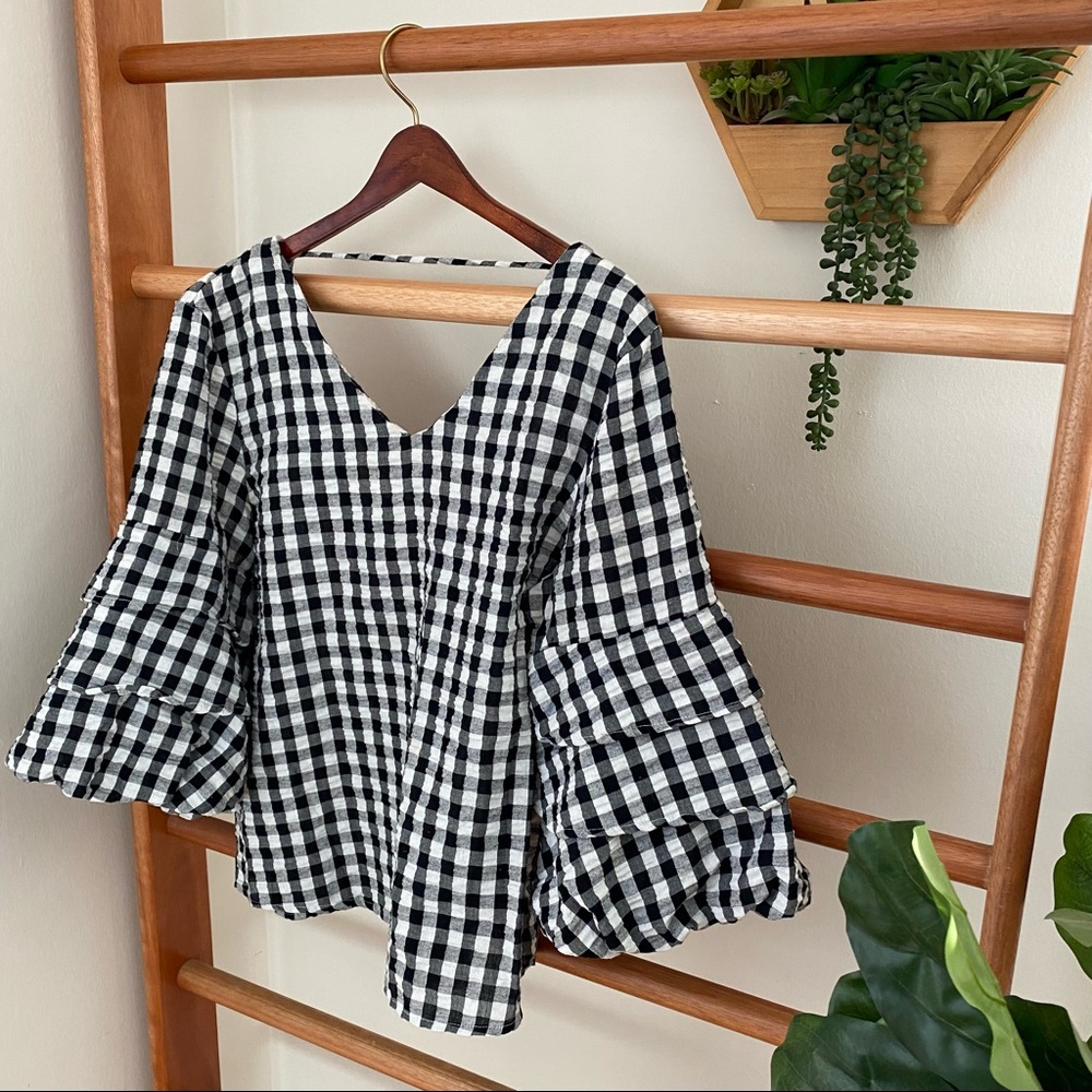 Statement Sleeve B&W Check Top by Velvet Heart